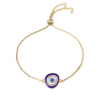 Turkish Blue Evil Eye CZ Gold Adjustable Slider Bracelet Bulk