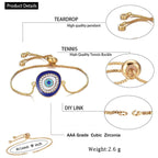 Turkish Blue Evil Eye CZ Gold Adjustable Slider Bracelet Bulk