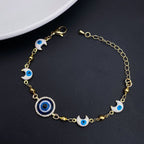 Copper Turkish Evil Eye Moon Cubic Zirconia Blue Gold Bracelet Bulk