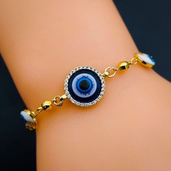 Copper Turkish Evil Eye Moon Cubic Zirconia Blue Gold Bracelet Bulk Secondary image