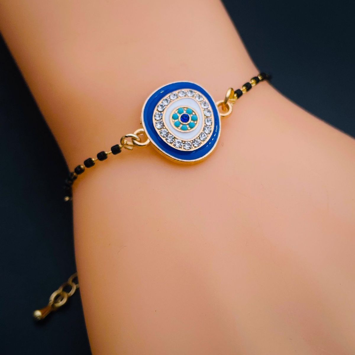 Turkish Blue Evil Eye Cubic Zirconia Gold Hand Mangalsutra Bracelet Women Secondary image