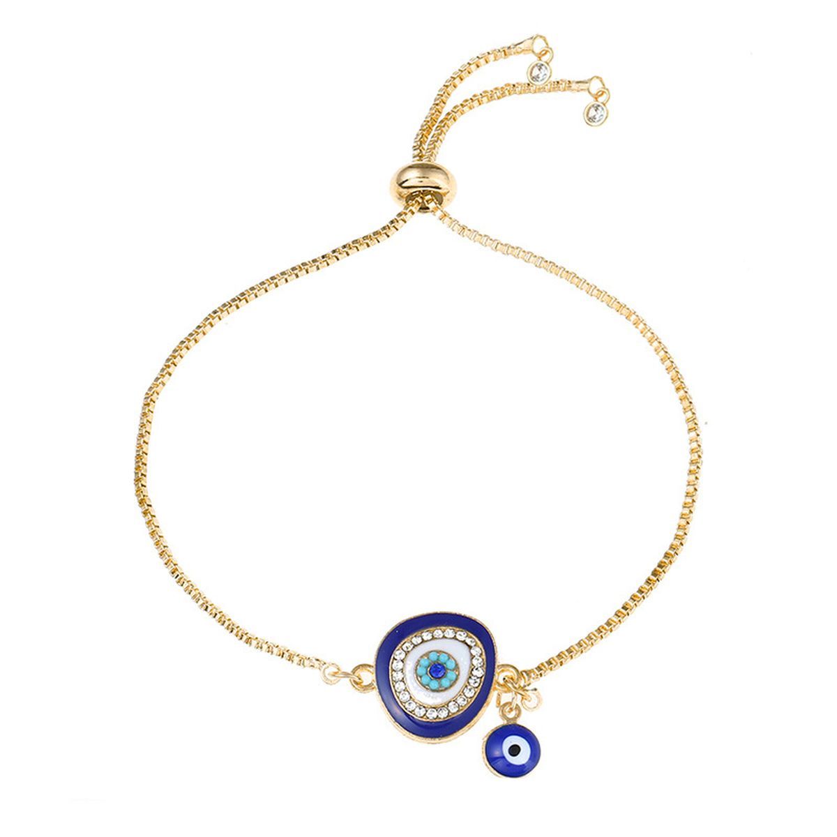 Turkish Evil Eye Blue CZ Gold Adjustable Slider Bracelet Bulk Secondary image