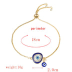 Turkish Evil Eye Blue CZ Gold Adjustable Slider Bracelet Bulk