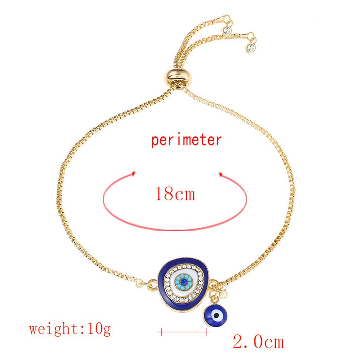 Turkish Evil Eye Blue CZ Gold Adjustable Slider Bracelet Bulk