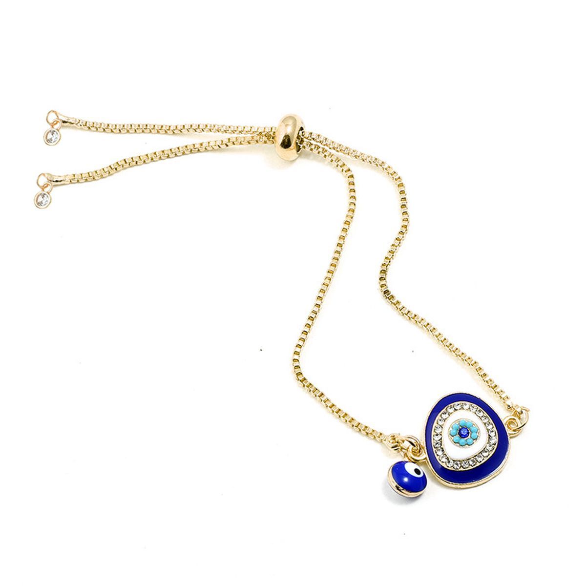 Turkish Evil Eye Blue CZ Gold Adjustable Slider Bracelet Bulk