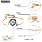 Turkish Evil Eye Blue CZ Gold Adjustable Slider Bracelet Bulk