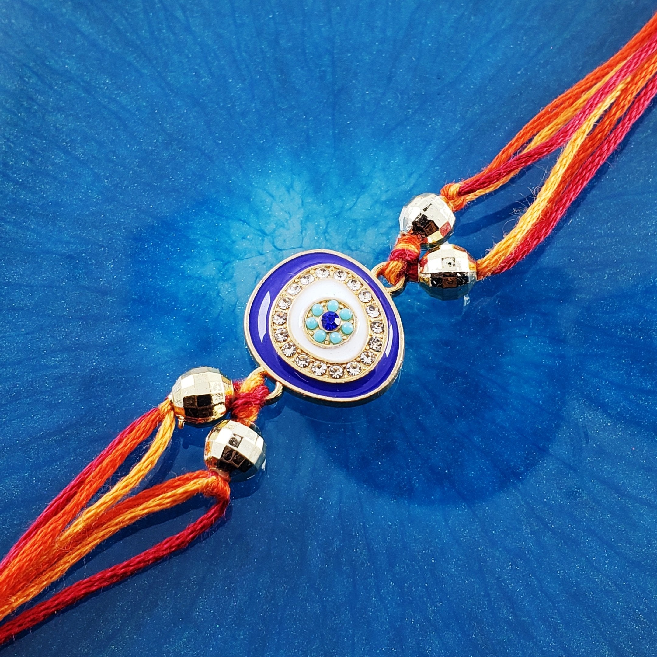 Evil Eye Blue White Cubic Zirconia Thread Rakhi For Men Bulk