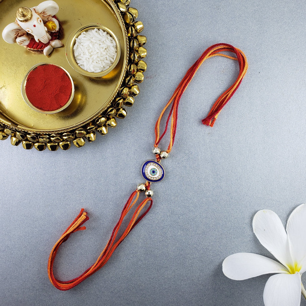 Evil Eye Blue White Cubic Zirconia Thread Rakhi For Men Bulk