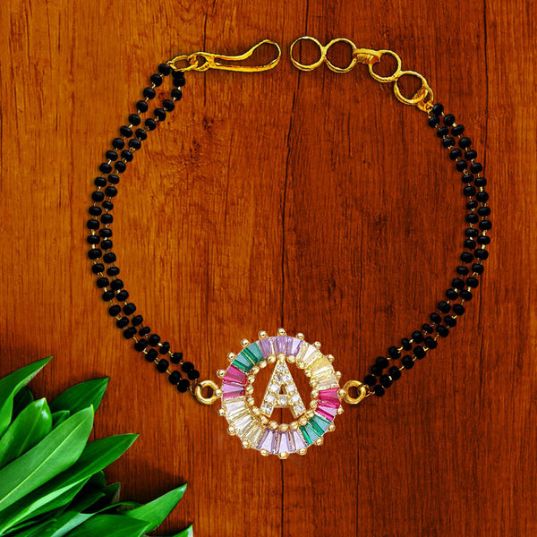 Rainbow Alphabets Initial Letters Baguette Crystal Beads Bracelet Hand Mangalsutra Main image