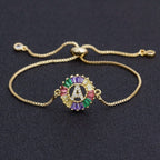 Colourful Rainbow Gold Initial Alphabet Letter Cz Slider Bracelet