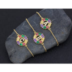 Colourful Rainbow Gold Initial Alphabet Letter Cz Slider Bracelet