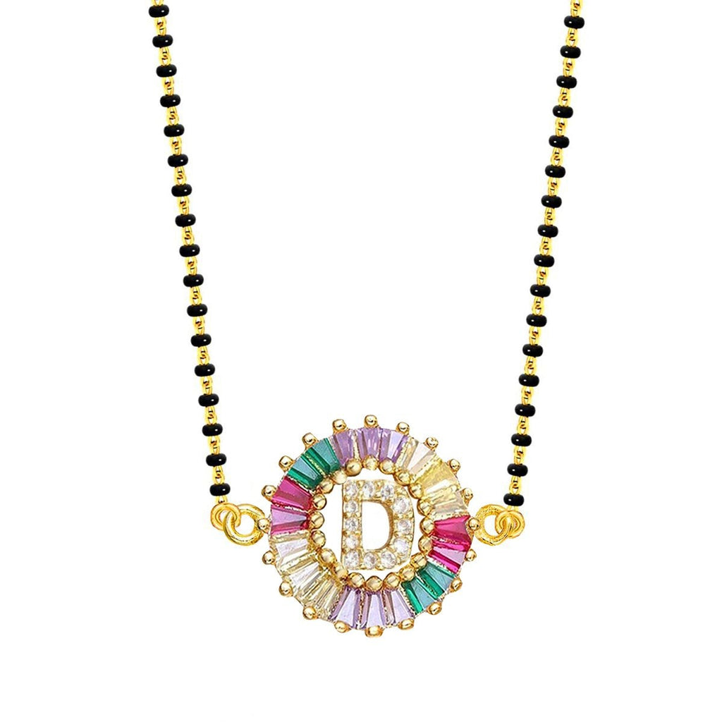 Rainbow Alphabets Initial Letters Baguette Crystal Beads Bracelet Hand Mangalsutra Women