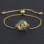 Colourful Rainbow Gold Initial Alphabet Letter Cz Slider Bracelet