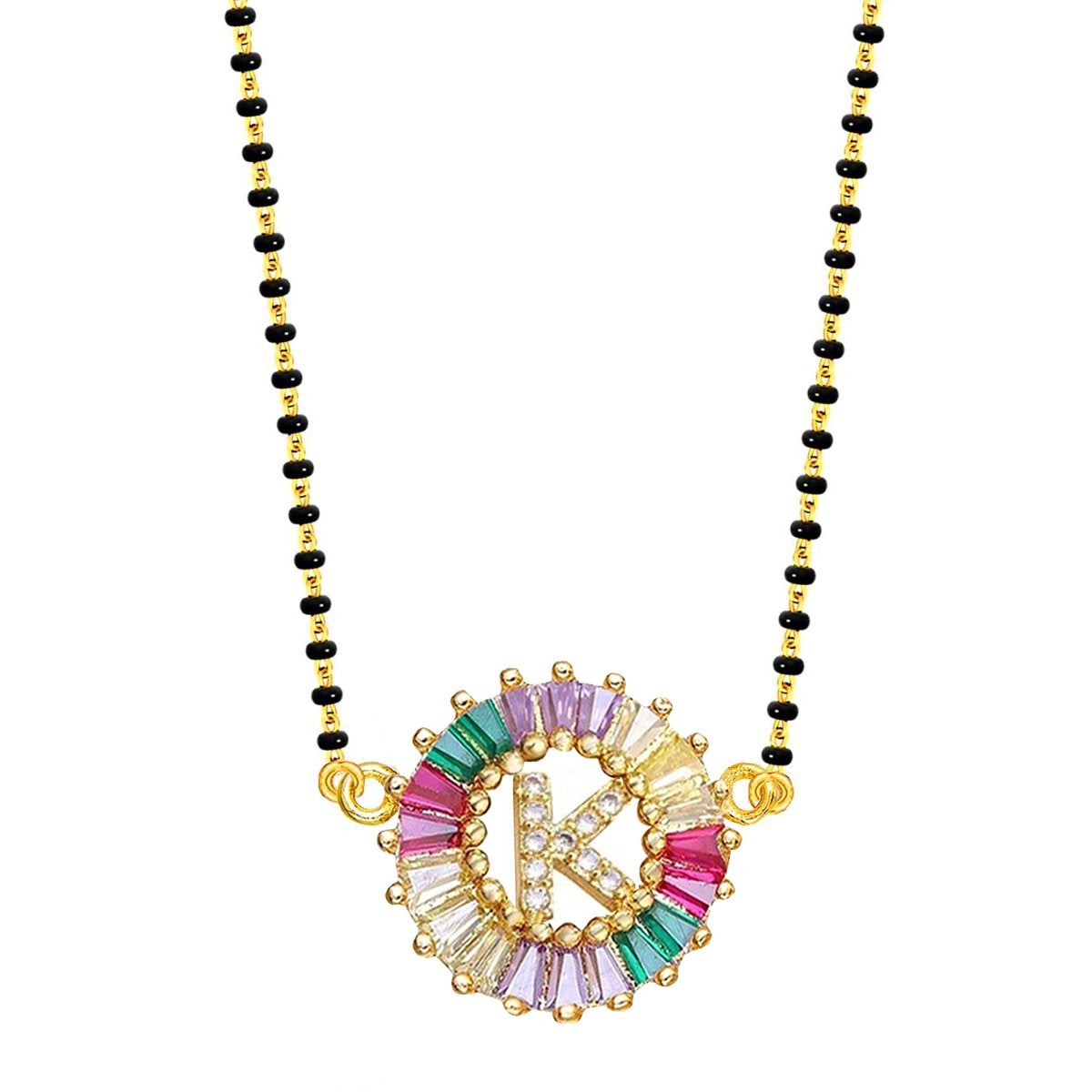 Rainbow Alphabets Initial Letters Baguette Crystal Beads Bracelet Hand Mangalsutra Women