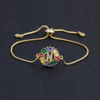 Colourful Rainbow Gold Initial Alphabet Letter Cz Slider Bracelet