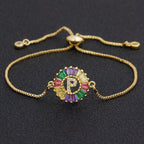 Colourful Rainbow Gold Initial Alphabet Letter Cz Slider Bracelet