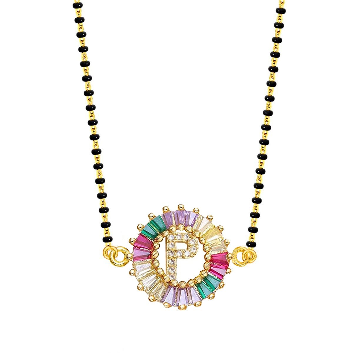 Rainbow Alphabets Initial Letters Baguette Crystal Beads Bracelet Hand Mangalsutra Women