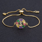 Colourful Rainbow Gold Initial Alphabet Letter Cz Slider Bracelet