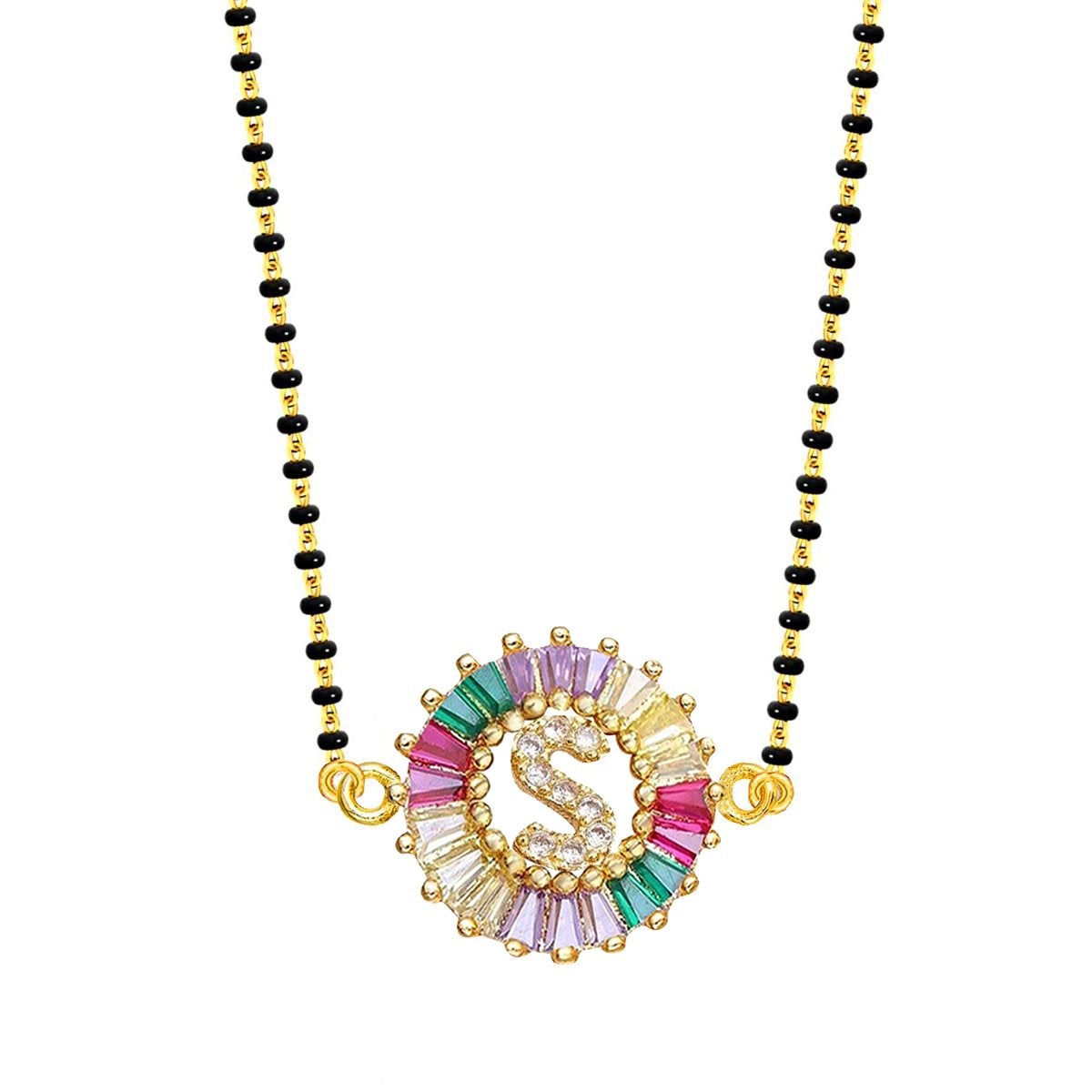Rainbow Alphabets Initial Letters Baguette Crystal Beads Bracelet Hand Mangalsutra Women