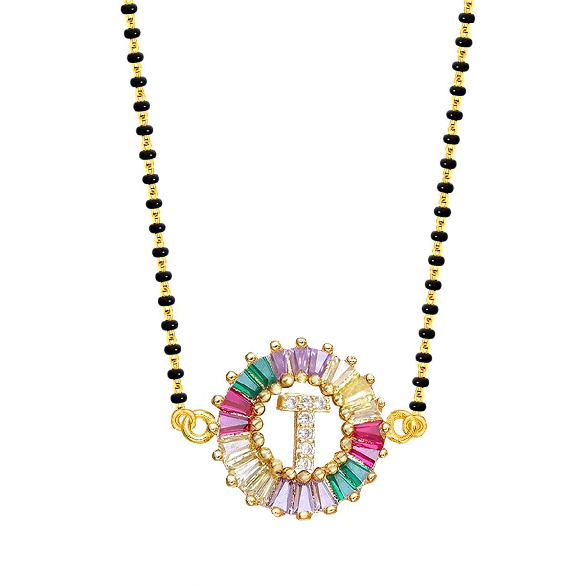 Rainbow Alphabets Initial Letters Baguette Crystal Beads Bracelet Hand Mangalsutra Women