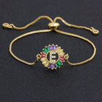 Colourful Rainbow Gold Initial Alphabet Letter Cz Slider Bracelet