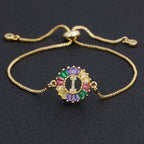 Colourful Rainbow Gold Initial Alphabet Letter Cz Slider Bracelet