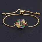 Colourful Rainbow Gold Initial Alphabet Letter Cz Slider Bracelet
