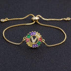 Colourful Rainbow Gold Initial Alphabet Letter Cz Slider Bracelet