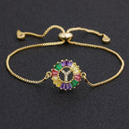 Colourful Rainbow Gold Initial Alphabet Letter Cz Slider Bracelet