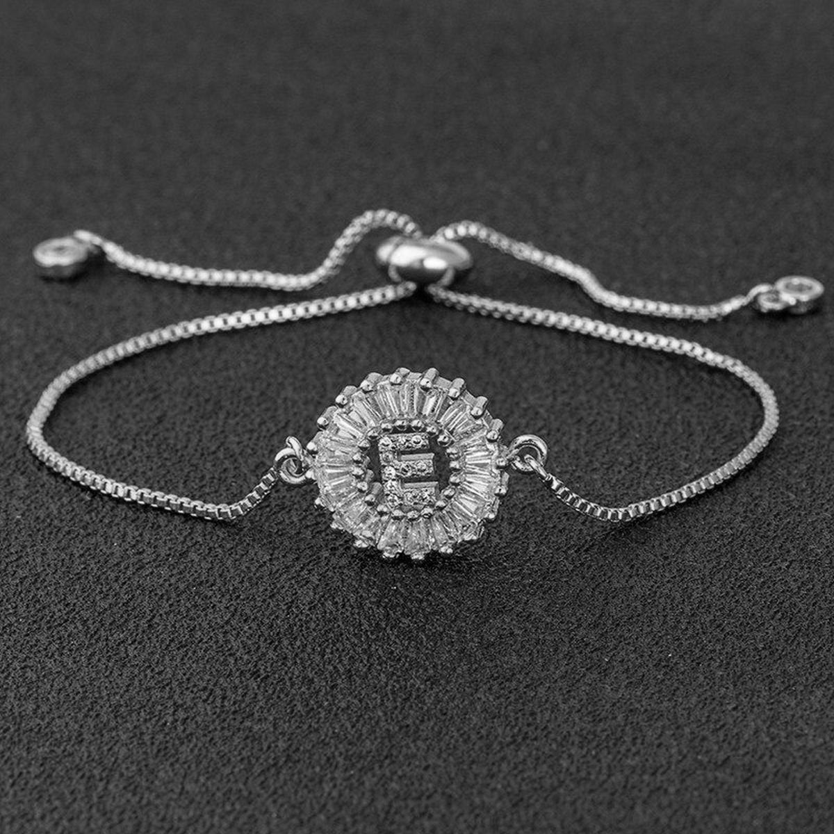 Initial Alphabet Large Letter CZ Silver Slider Bracelet Bulk