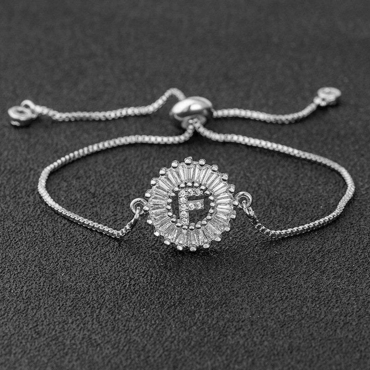 Initial Alphabet Large Letter CZ Silver Slider Bracelet Bulk