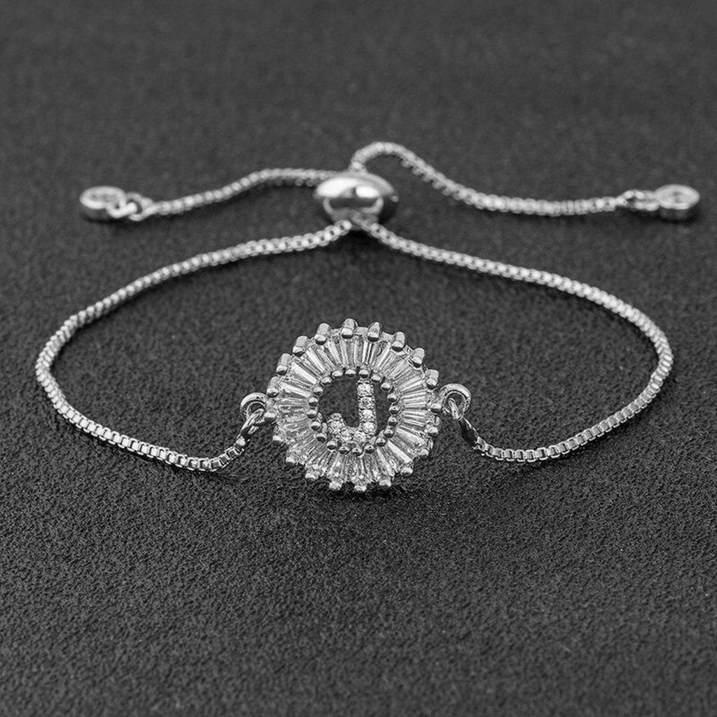 Initial Alphabet Large Letter CZ Silver Slider Bracelet Bulk