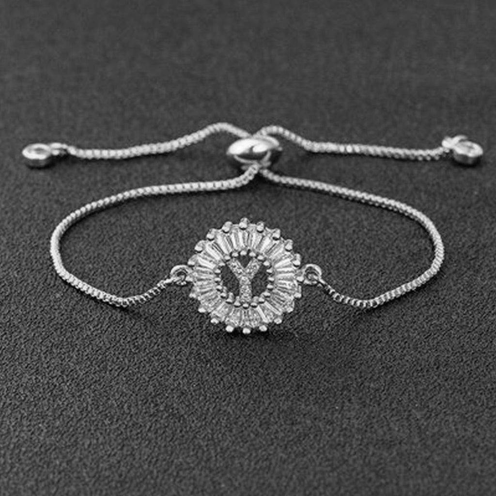 Initial Alphabet Large Letter CZ Silver Slider Bracelet Bulk