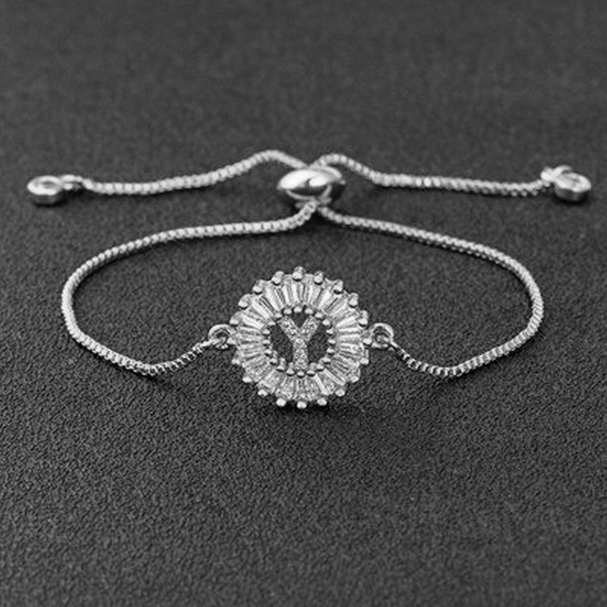 Initial Alphabet Large Letter CZ Silver Slider Bracelet Bulk