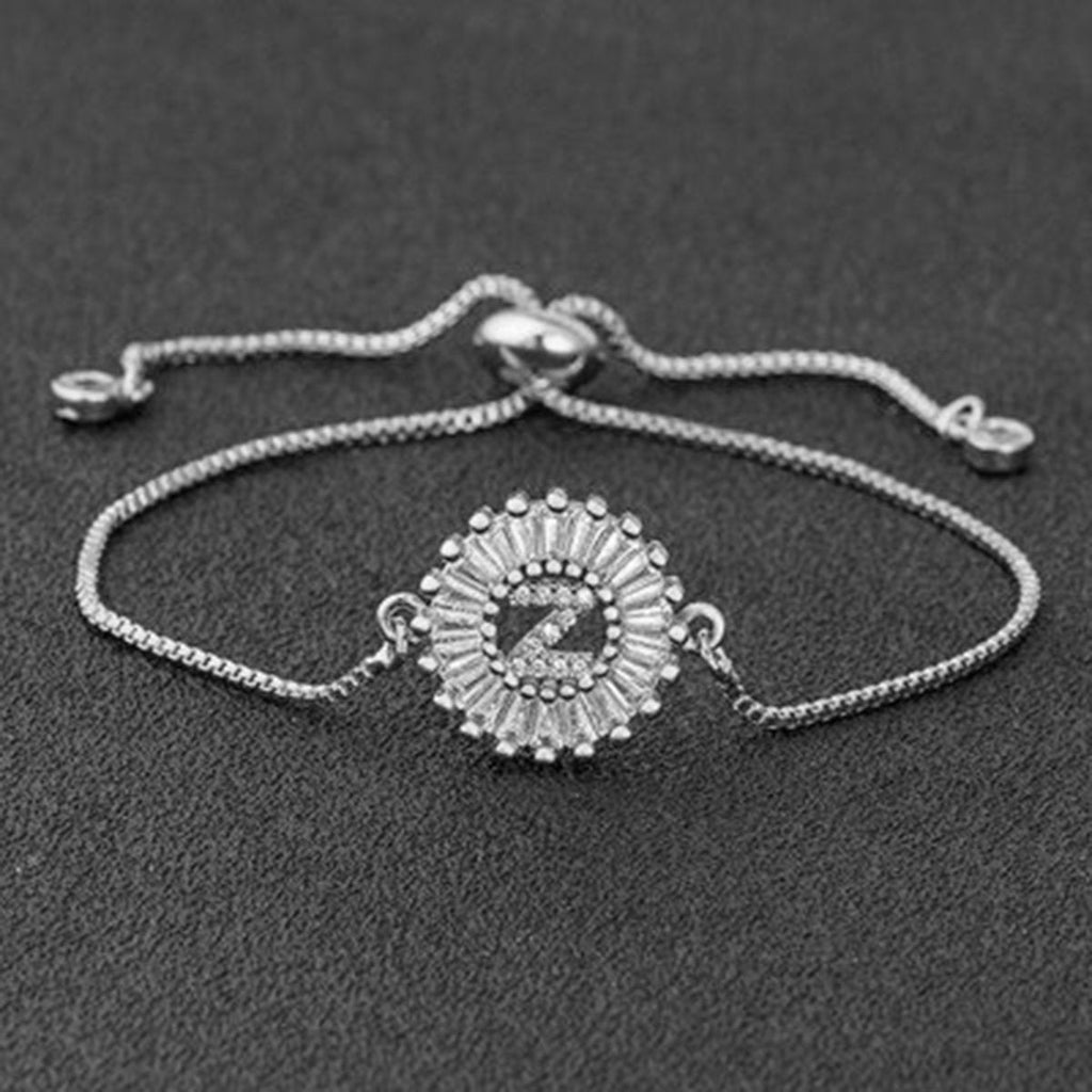 Initial Alphabet Large Letter CZ Silver Slider Bracelet Bulk