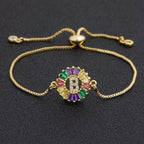 Colourful Rainbow Gold Initial Alphabet Letter Cz Slider Bracelet
