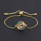 Colourful Rainbow Gold Initial Alphabet Letter Cz Slider Bracelet