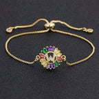 Colourful Rainbow Gold Initial Alphabet Letter Cz Slider Bracelet