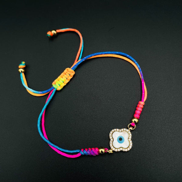 CZ Multi Gold Flower Evil Eye Charms Threads Bracelet Girls Bulk Main image