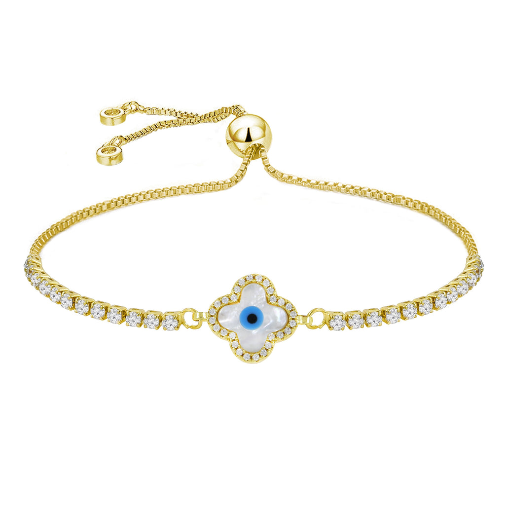 Blue Gold Cubic Zirconia Slider Turkish Evil Eye Bracelet Women Bulk