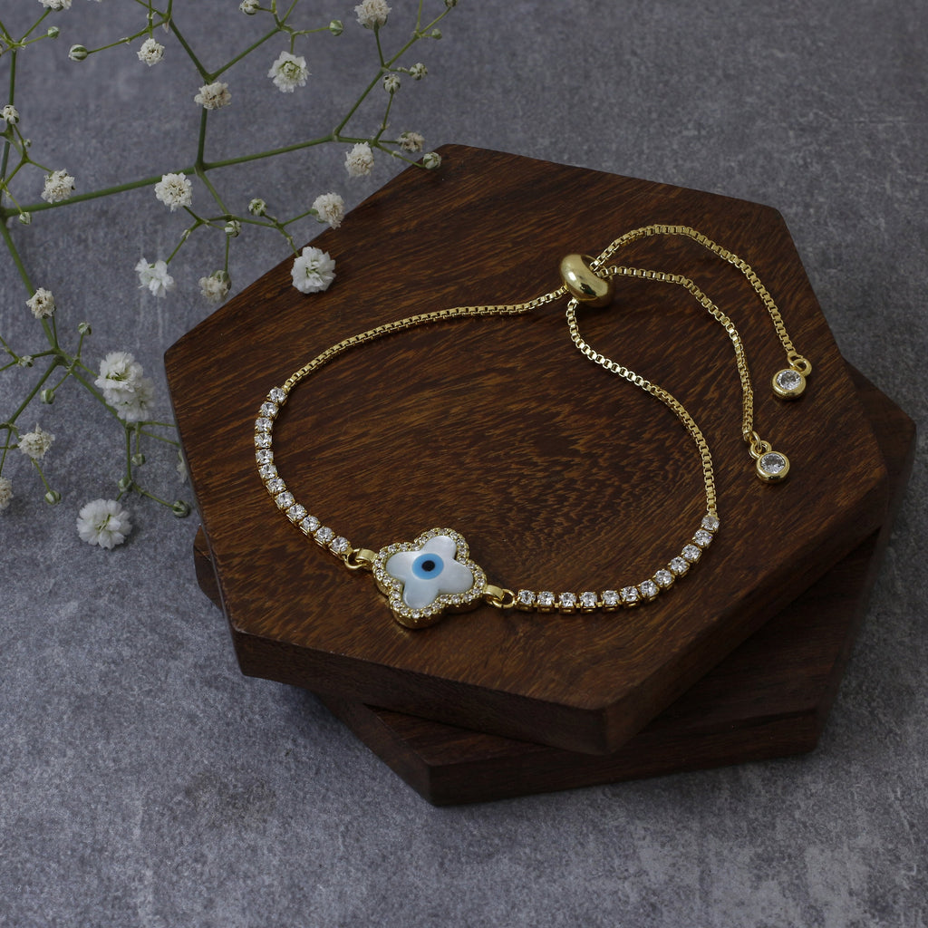 Blue Gold Cubic Zirconia Slider Turkish Evil Eye Bracelet Women Bulk