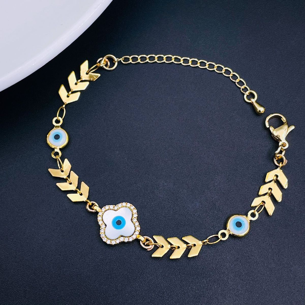 Copper Evil Eye Clover Flower Mother Of Pearl Gold Bracelet Women Bulk Main image