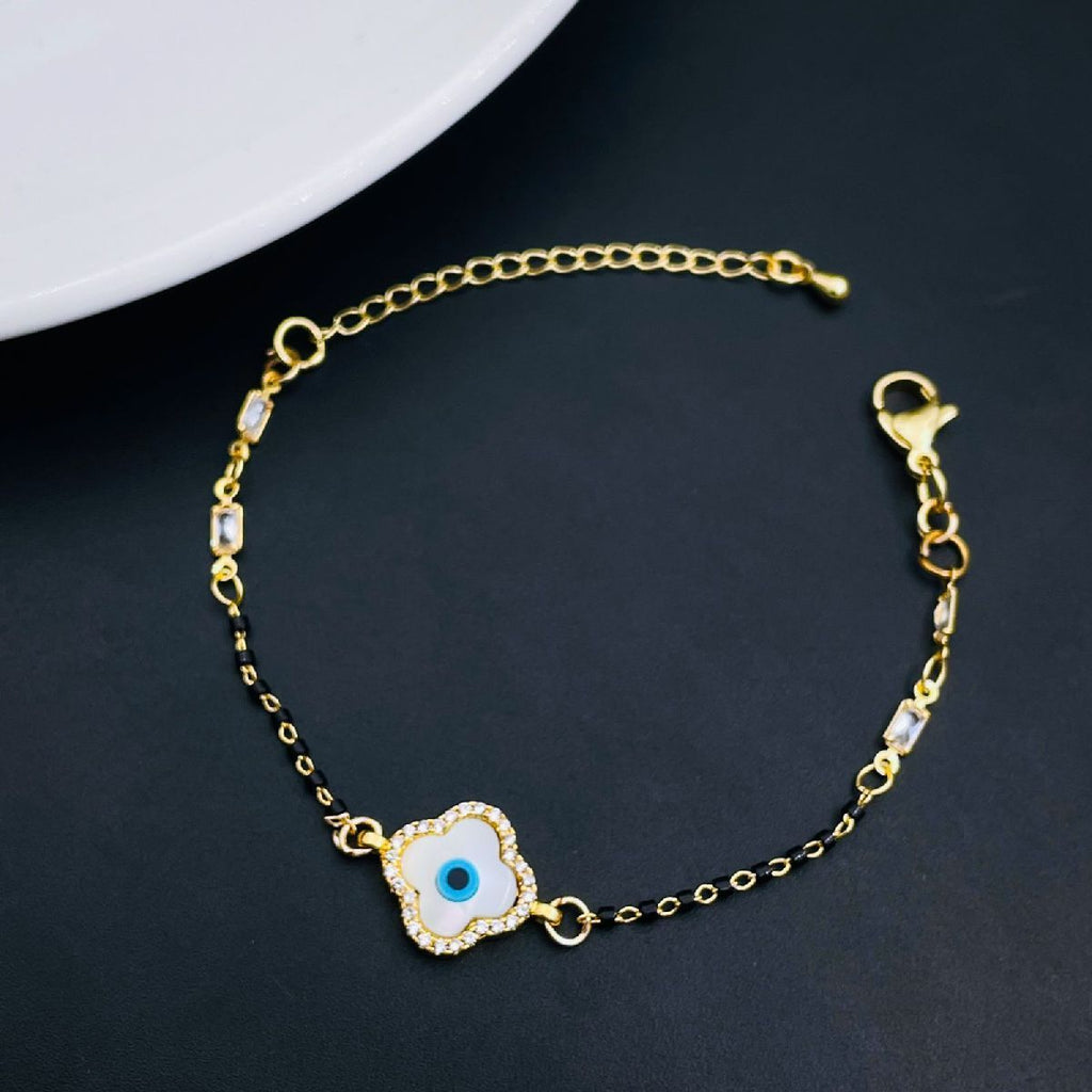 Clover Gold Evil Eye CZ Mother Of Pearl Hand Mangalsutra Bracelet Bulk