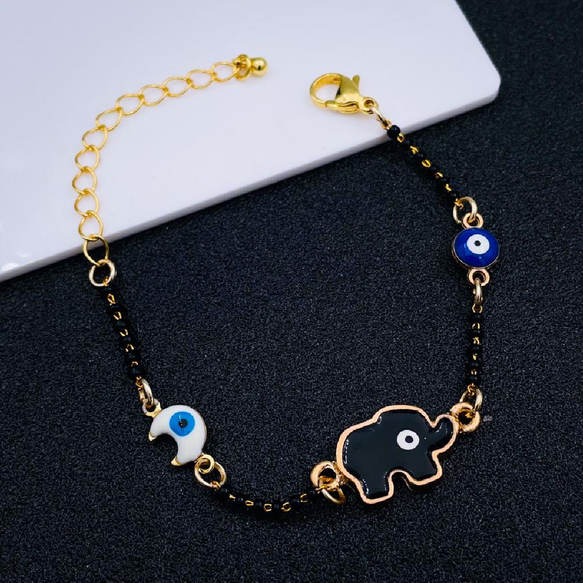 Evil Eye Elepant Moon Enamel Beads hand Mangalsutra Bracelet For Kids Main image