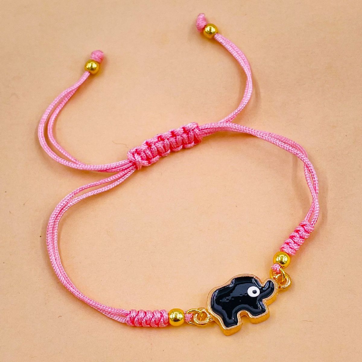 Elephant Evil Eye Pink Black Gold Enamel Thread Bracelet Bulk Main image