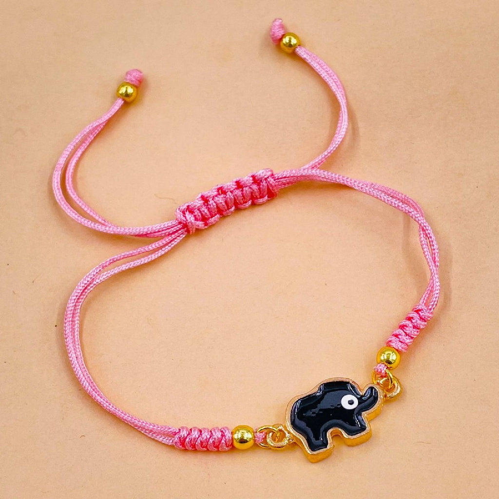 Elephant Evil Eye Pink Black Gold Enamel Thread Bracelet Bulk
