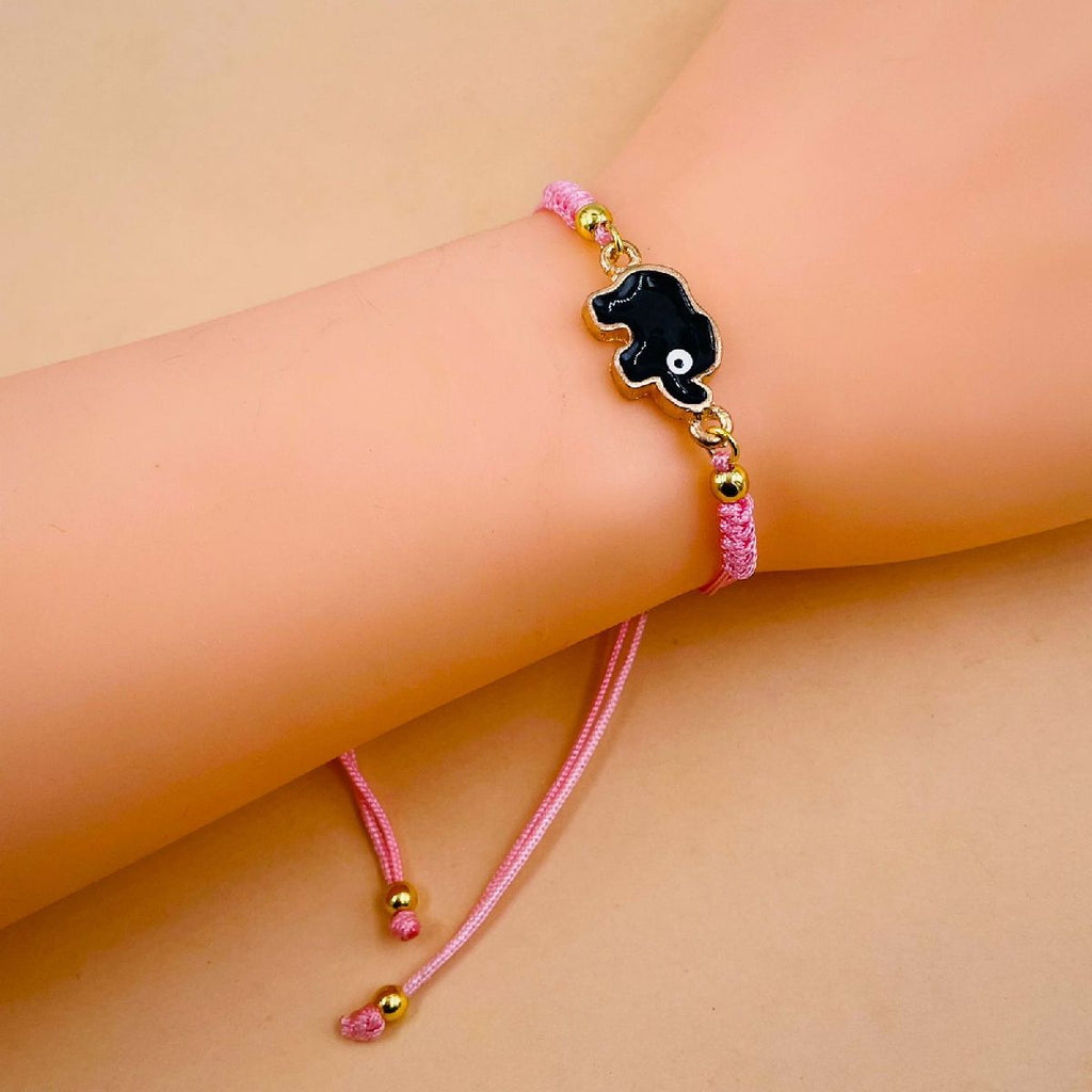 Elephant Evil Eye Pink Black Gold Enamel Thread Bracelet Bulk