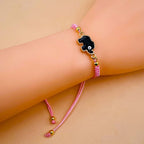 Elephant Evil Eye Pink Black Gold Enamel Thread Bracelet Bulk