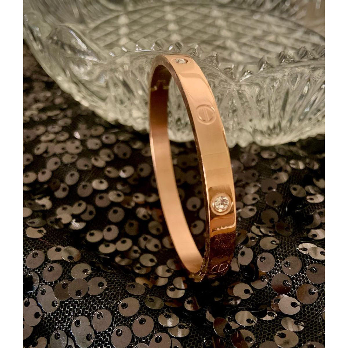 Screw Luxury Rose Gold CZ Stainless Steel Cuff Kada Bangle Bulk