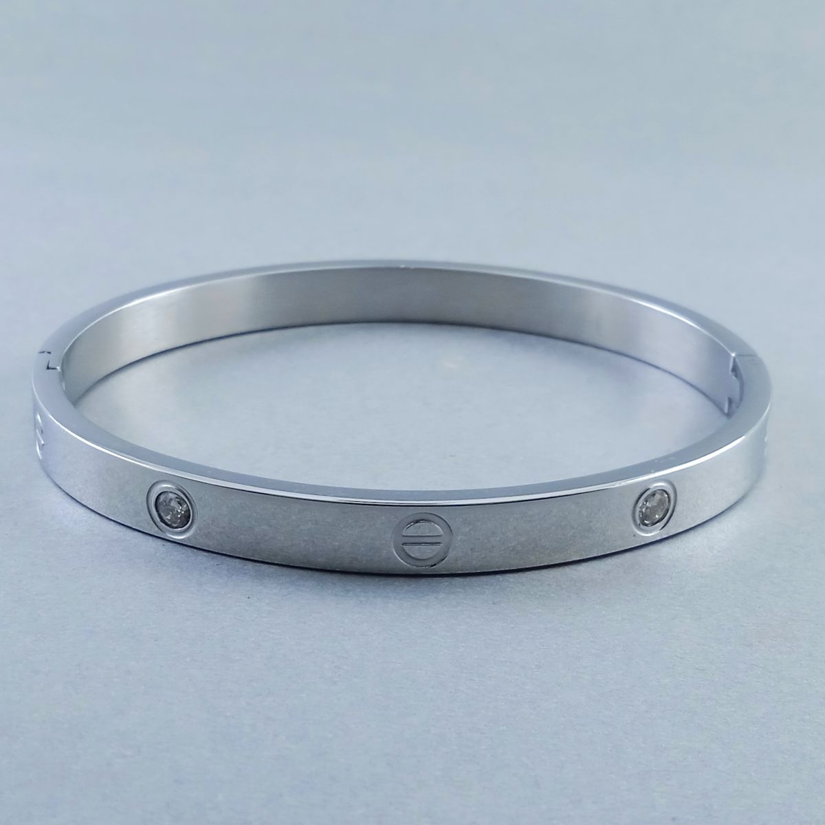 Screw Luxury Silver CZ Stainless Steel Cuff Kada Bangle Bulk